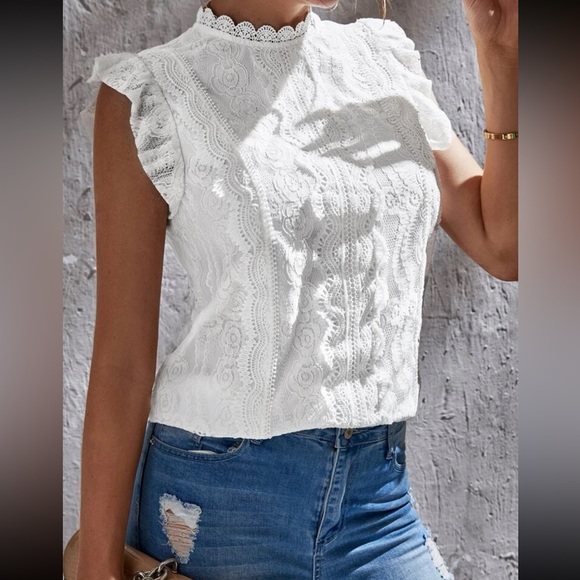 Boho white lace ruffle trim top - Picture 2 of 5